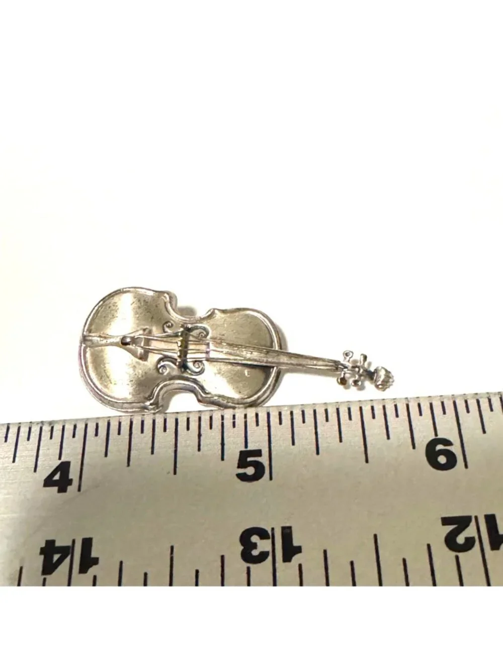BEAU Sterling Silver 925 Violin Three Dimensional Brooch Size 1.75